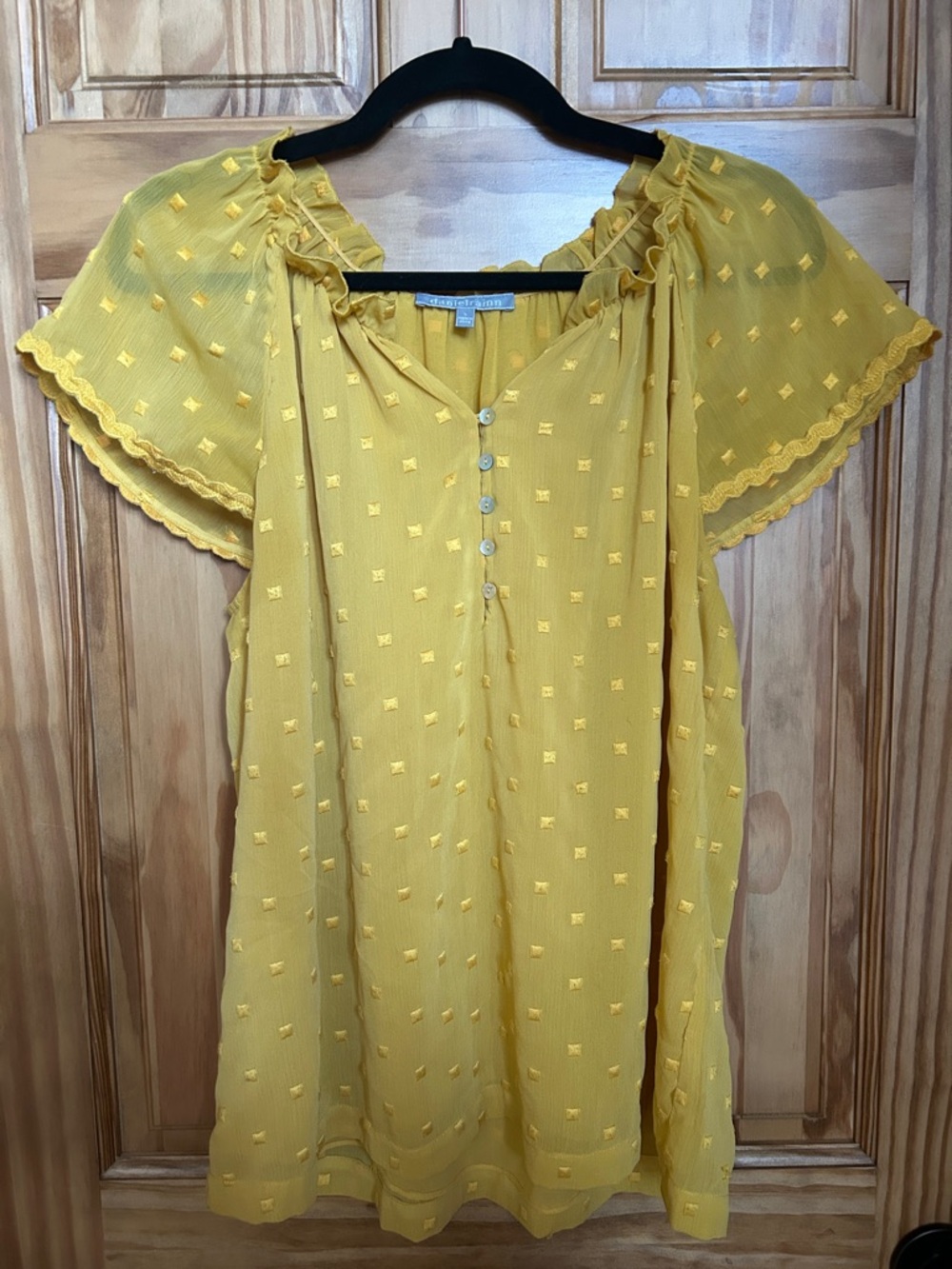 Daniel Rainn Sunshine Yellow Ruffled Flutter-Sleeve Blouse